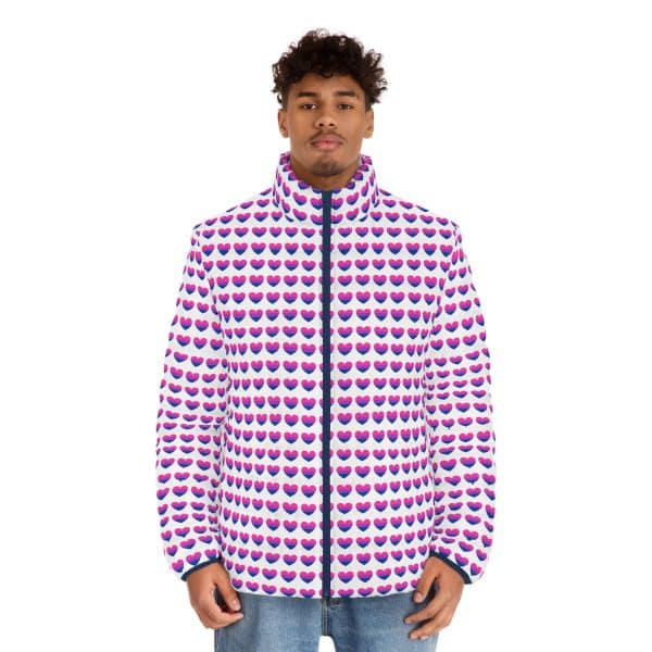 Bisexual Heart Men's Puffer Jacket (AOP) - Image 9